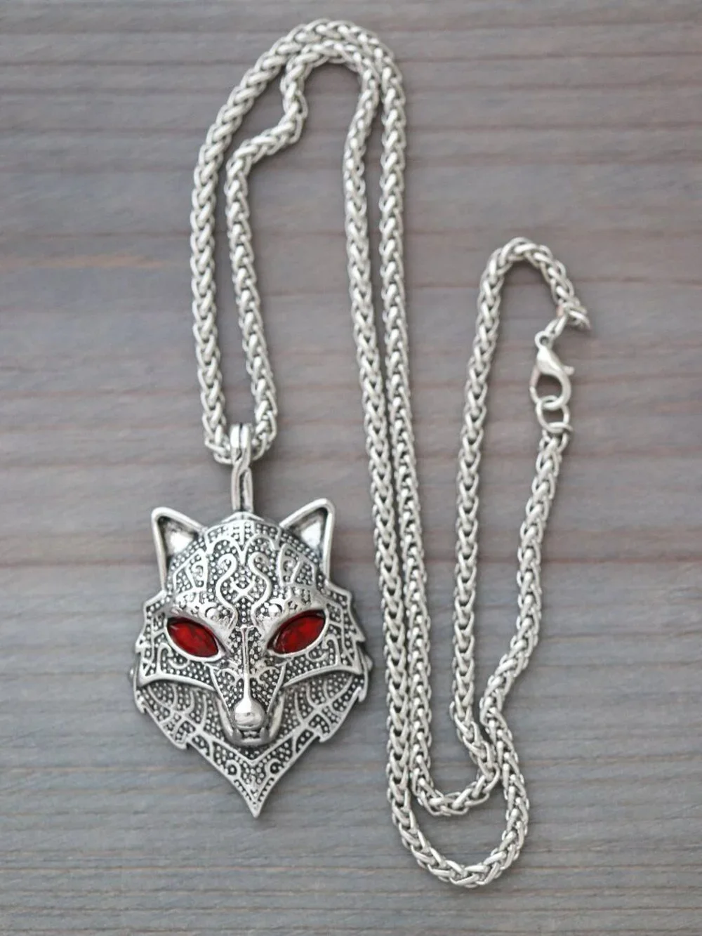 Wolf Red Eye Pendant Viking Style Chain Necklace Silver Stainless Steel